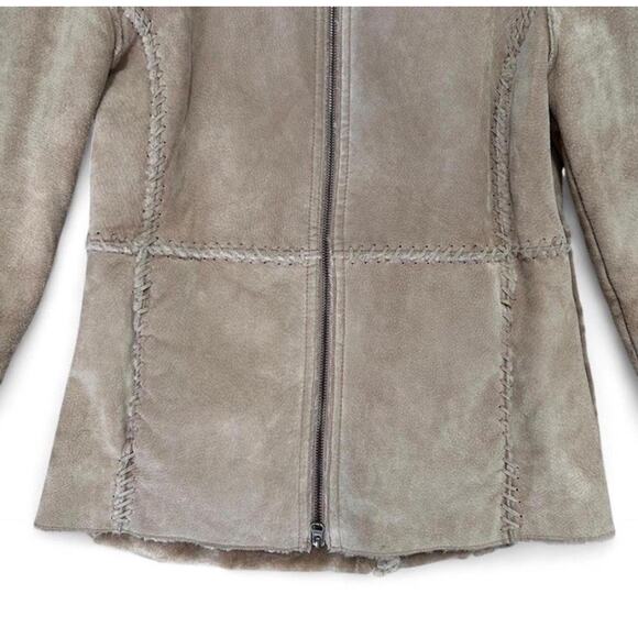 Vintage Genuine Suede Tan Boho Patchwork Womans Zip Faux Fur Lined Jacket Coat S - Picture 2 of 7